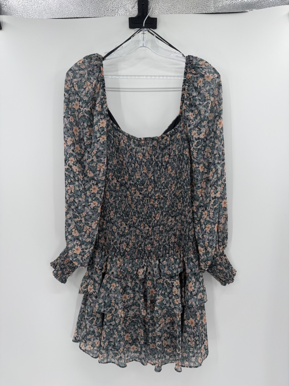 ASTR Long Sleeve Ruffled Mini Dress - Blue/Peach - Large - Picture 7 of 7